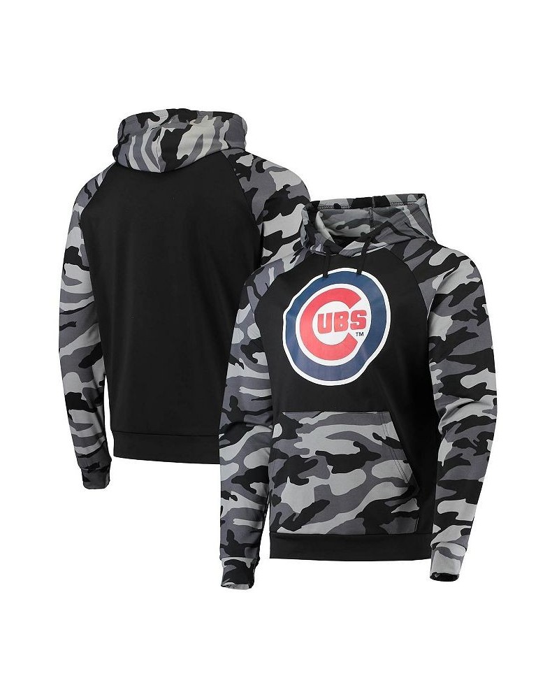 Men's Black Chicago Cubs Camo Raglan Pullover Hoodie $42.39 Sweatshirt