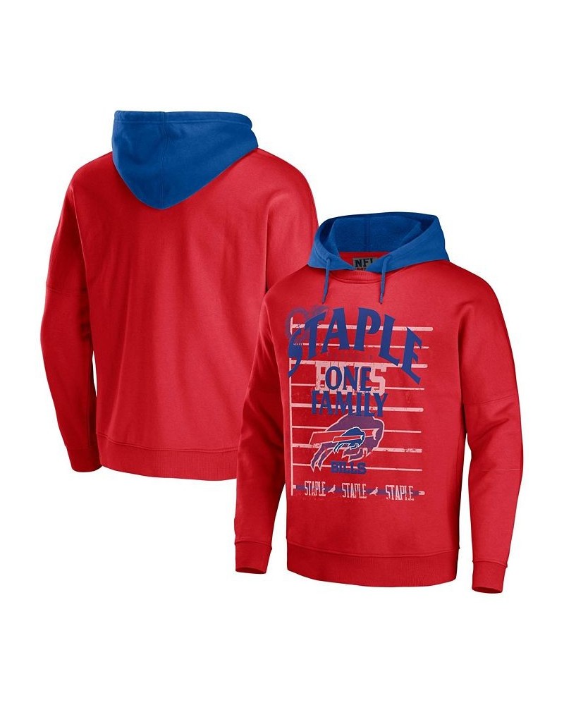 Men's NFL X Staple Red Buffalo Bills Oversized Gridiron Vintage-Like Wash Pullover Hoodie $37.95 Sweatshirt