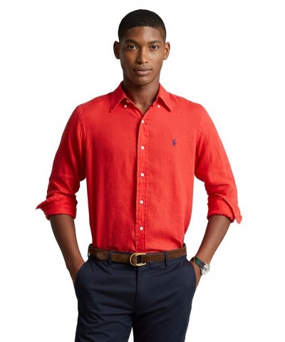 Men's Classic-Fit Linen Shirt Red $56.24 Shirts