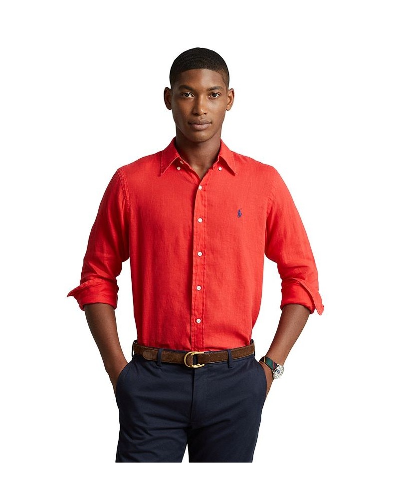 Men's Classic-Fit Linen Shirt Red $56.24 Shirts