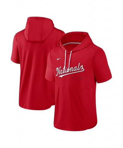 Men's Red Washington Nationals Springer Short Sleeve Team Pullover Hoodie $36.39 Sweatshirt