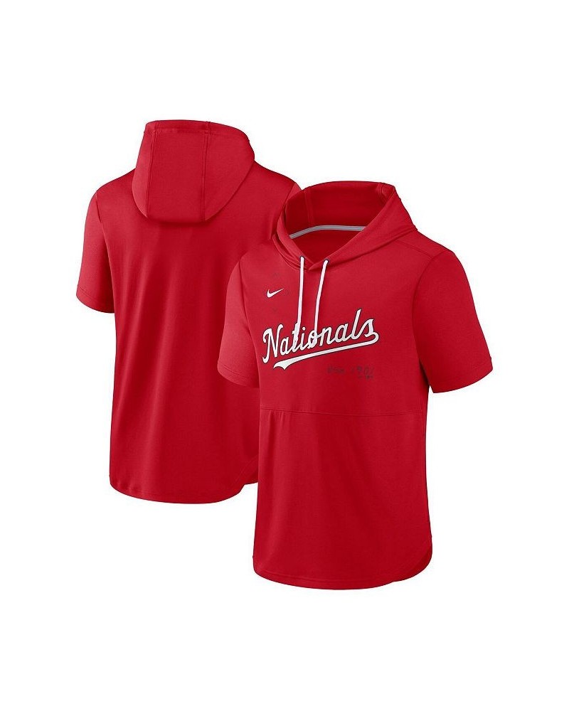 Men's Red Washington Nationals Springer Short Sleeve Team Pullover Hoodie $36.39 Sweatshirt