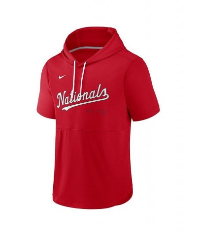 Men's Red Washington Nationals Springer Short Sleeve Team Pullover Hoodie $36.39 Sweatshirt