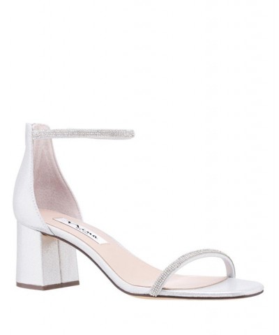 Women's Barby Block Heel Evening Sandals Silver $52.47 Shoes