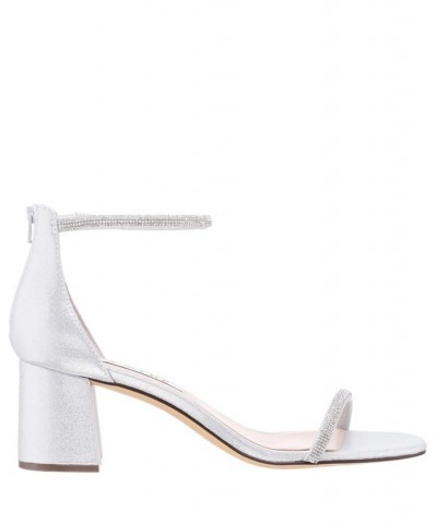 Women's Barby Block Heel Evening Sandals Silver $52.47 Shoes