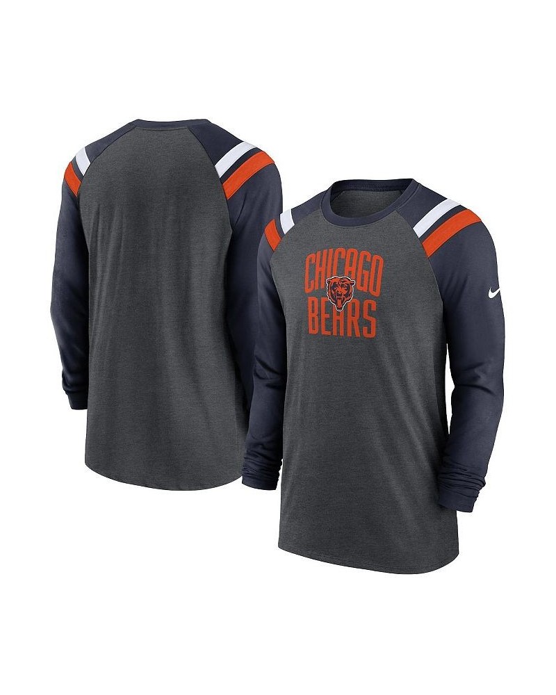 Men's Heathered Charcoal, Navy Chicago Bears Tri-Blend Raglan Athletic Long Sleeve Fashion T-shirt $33.79 T-Shirts