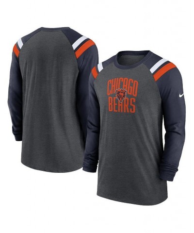 Men's Heathered Charcoal, Navy Chicago Bears Tri-Blend Raglan Athletic Long Sleeve Fashion T-shirt $33.79 T-Shirts