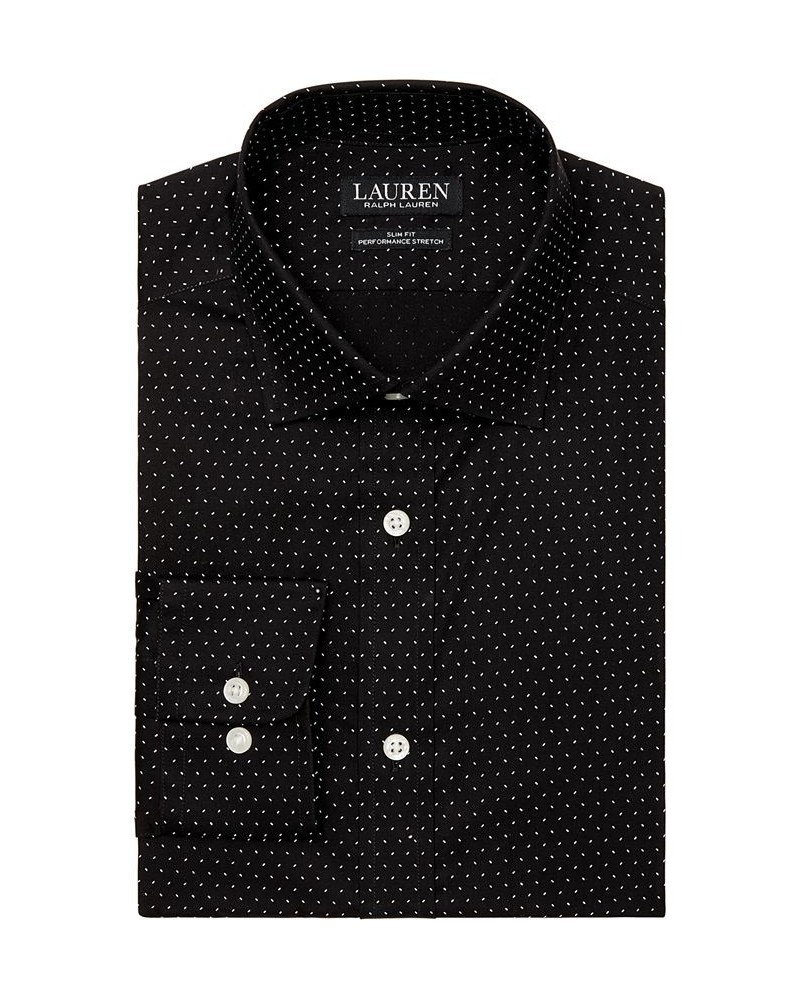 Men's Slim-Fit Non-Iron Performance Stretch Dash-Print Dress Shirt Black $27.30 Dress Shirts