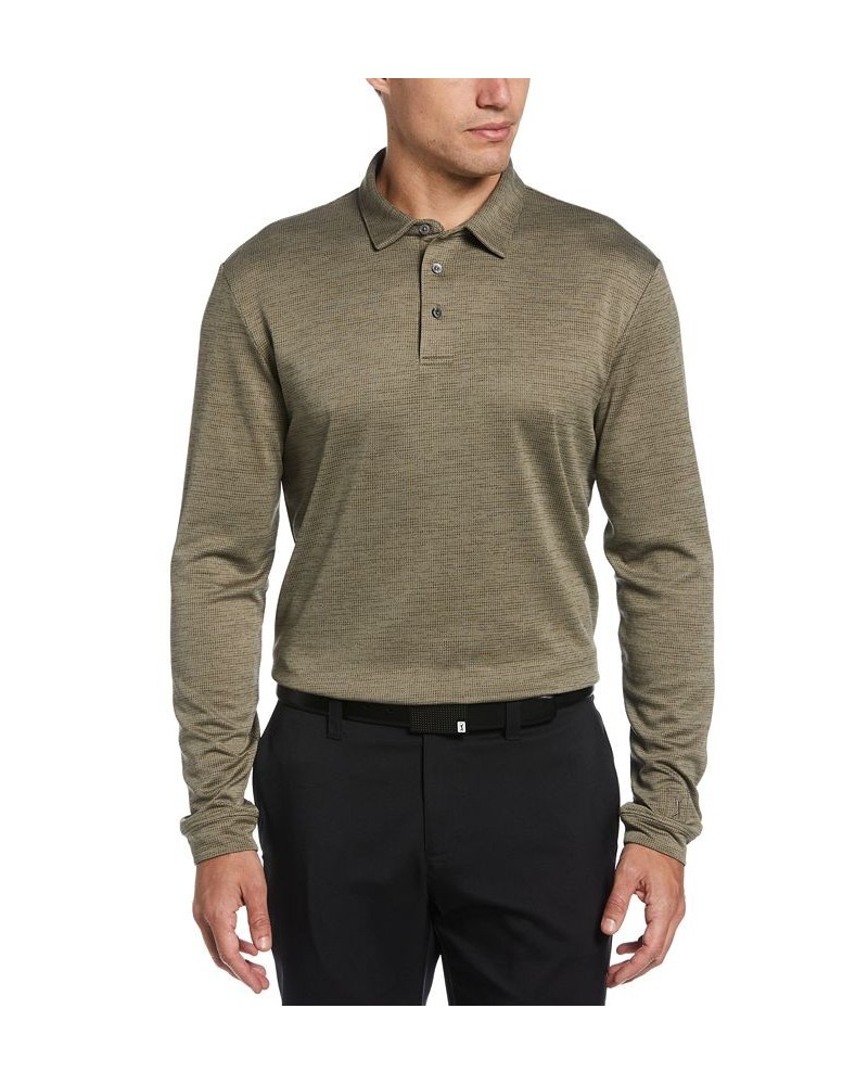 Men's Houndstooth Long Sleeve Golf Polo Shirt Green $19.95 Polo Shirts