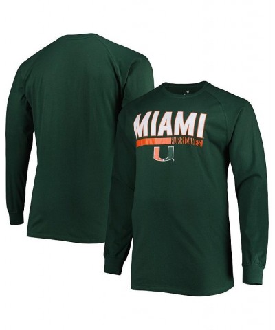 Men's Green Miami Hurricanes Big and Tall Two-Hit Raglan Long Sleeve T-shirt $23.84 T-Shirts