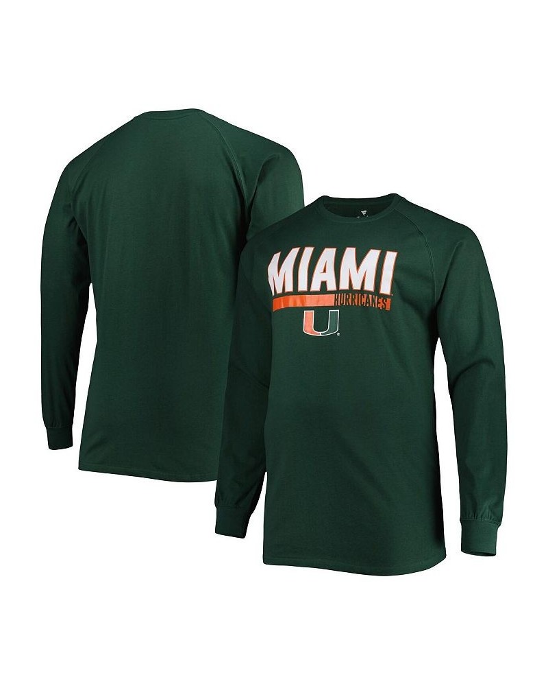 Men's Green Miami Hurricanes Big and Tall Two-Hit Raglan Long Sleeve T-shirt $23.84 T-Shirts