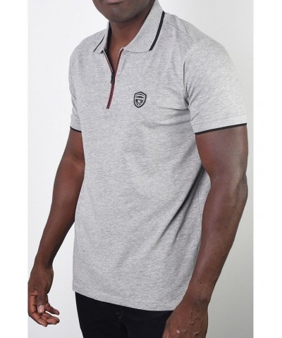 Men's Basic Short Sleeve Stripe Polo Light Grey $26.46 Polo Shirts