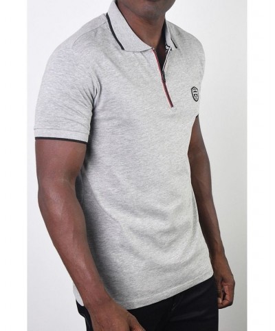 Men's Basic Short Sleeve Stripe Polo Light Grey $26.46 Polo Shirts