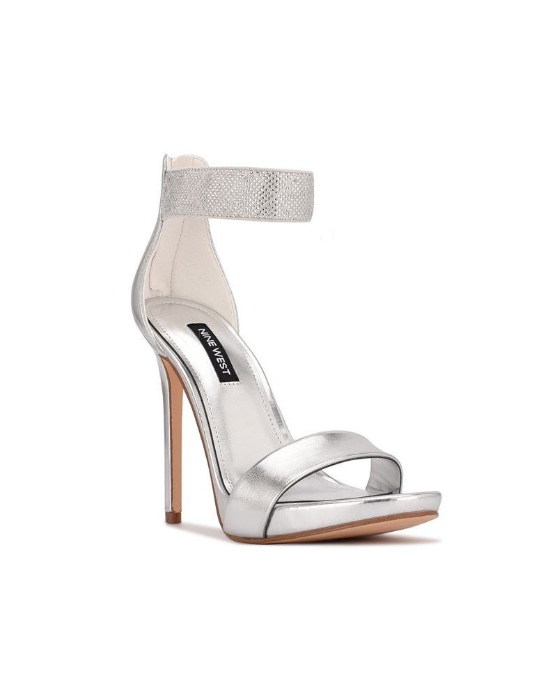 Women's Utell Ankle Strap Heeled Sandals Silver $37.06 Shoes