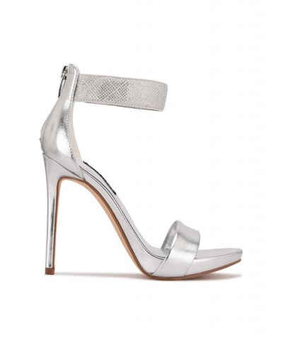 Women's Utell Ankle Strap Heeled Sandals Silver $37.06 Shoes