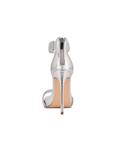 Women's Utell Ankle Strap Heeled Sandals Silver $37.06 Shoes