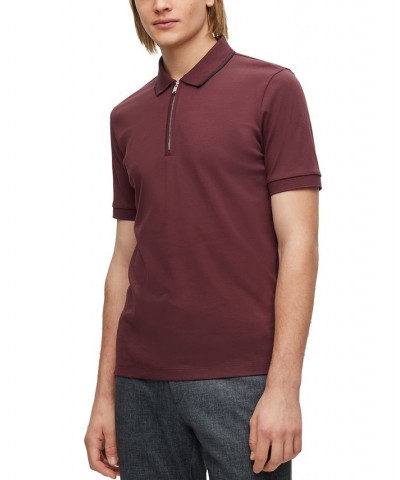 BOSS Men's Zip-Neck Slim-Fit Interlock Cotton Polo Shirt Red $59.34 Polo Shirts