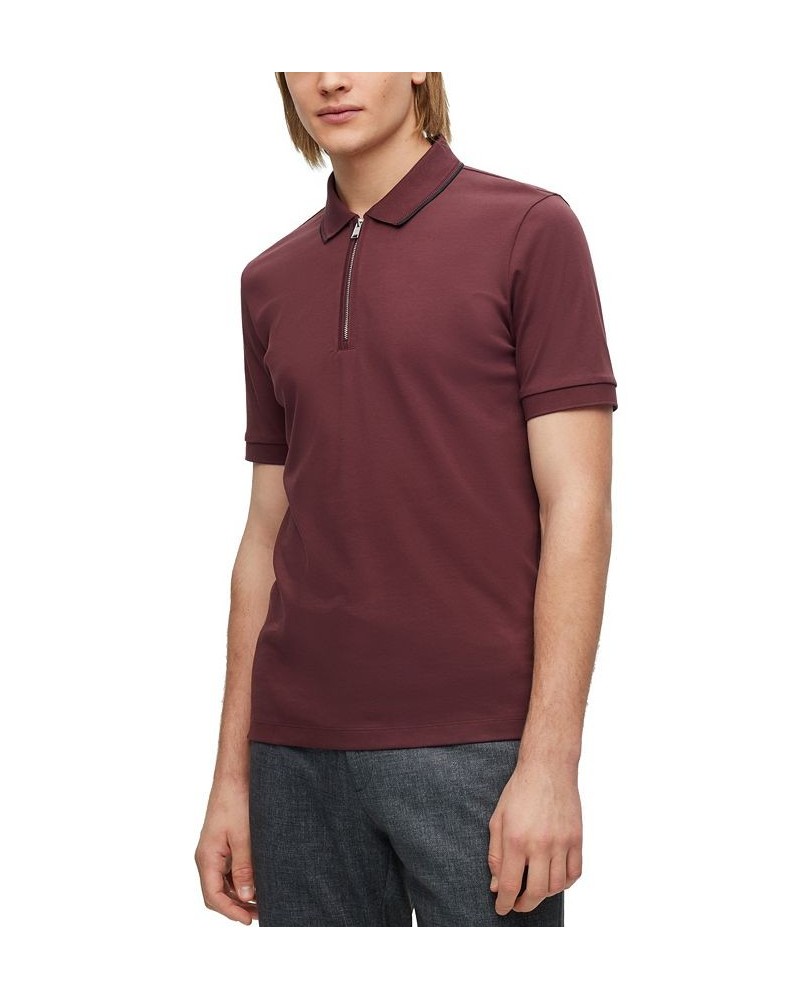 BOSS Men's Zip-Neck Slim-Fit Interlock Cotton Polo Shirt Red $59.34 Polo Shirts