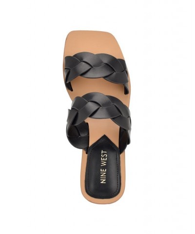 Women's Royal Square Toe Strappy Flat Slide Sandals Black $36.34 Shoes