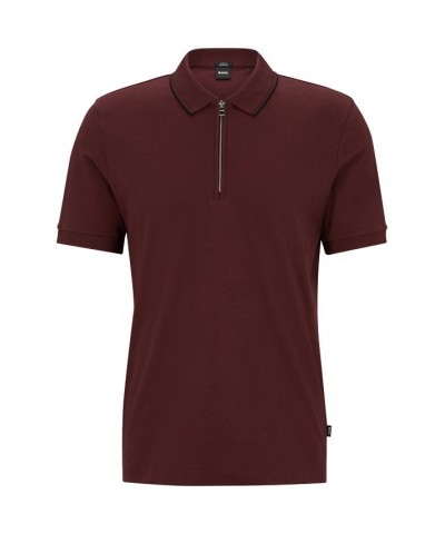 BOSS Men's Zip-Neck Slim-Fit Interlock Cotton Polo Shirt Red $59.34 Polo Shirts