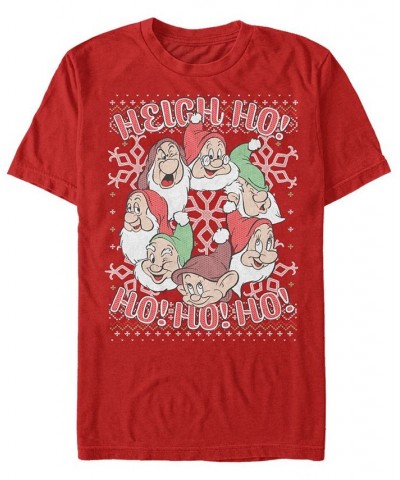 Men's Disney Snow White All Dwarfs Christmas Short Sleeve T-shirt Red $20.29 T-Shirts