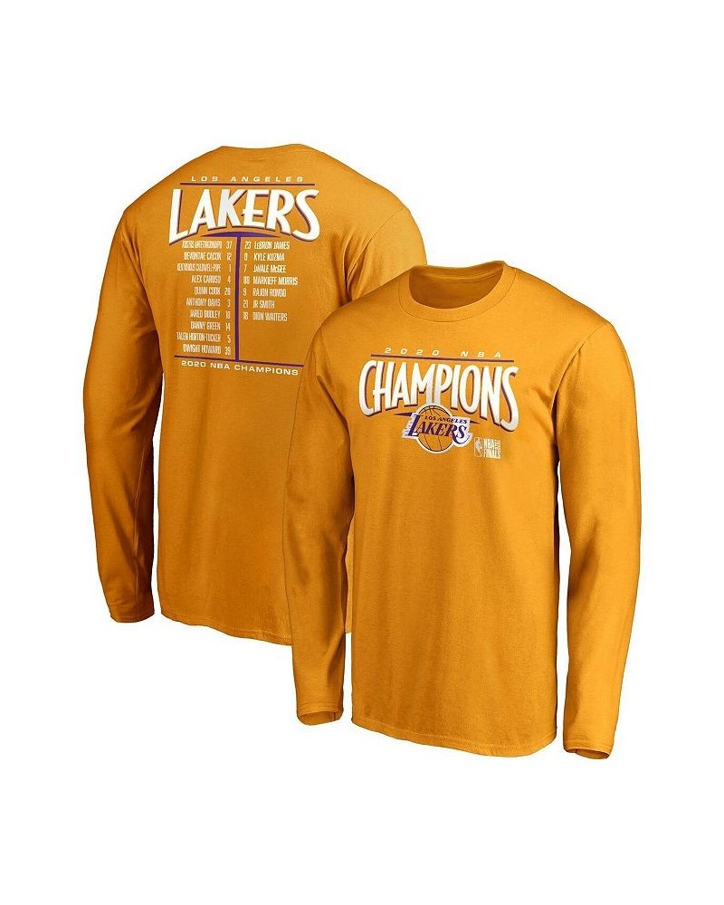 Men's Gold Los Angeles Lakers 2020 NBA Finals Champions Streaking Dunk Roster Long Sleeve T-shirt $19.37 T-Shirts