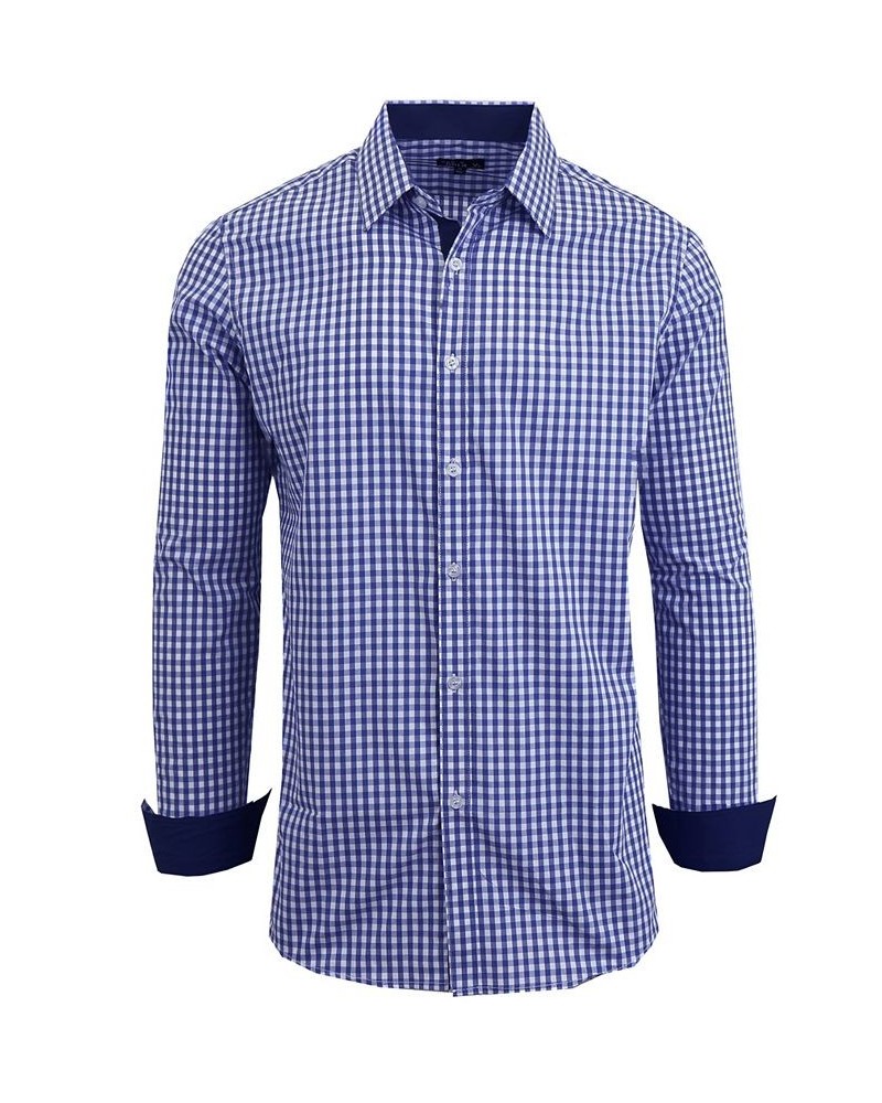 Men's Long Sleeve Gingham Dress Shirt PD04 $31.28 Shirts