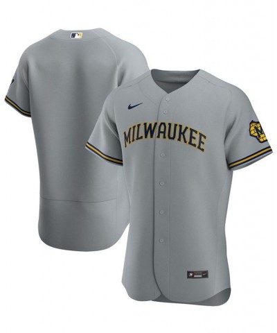 Men's Gray Milwaukee Brewers Road Authentic Team Logo Jersey $122.40 Jersey