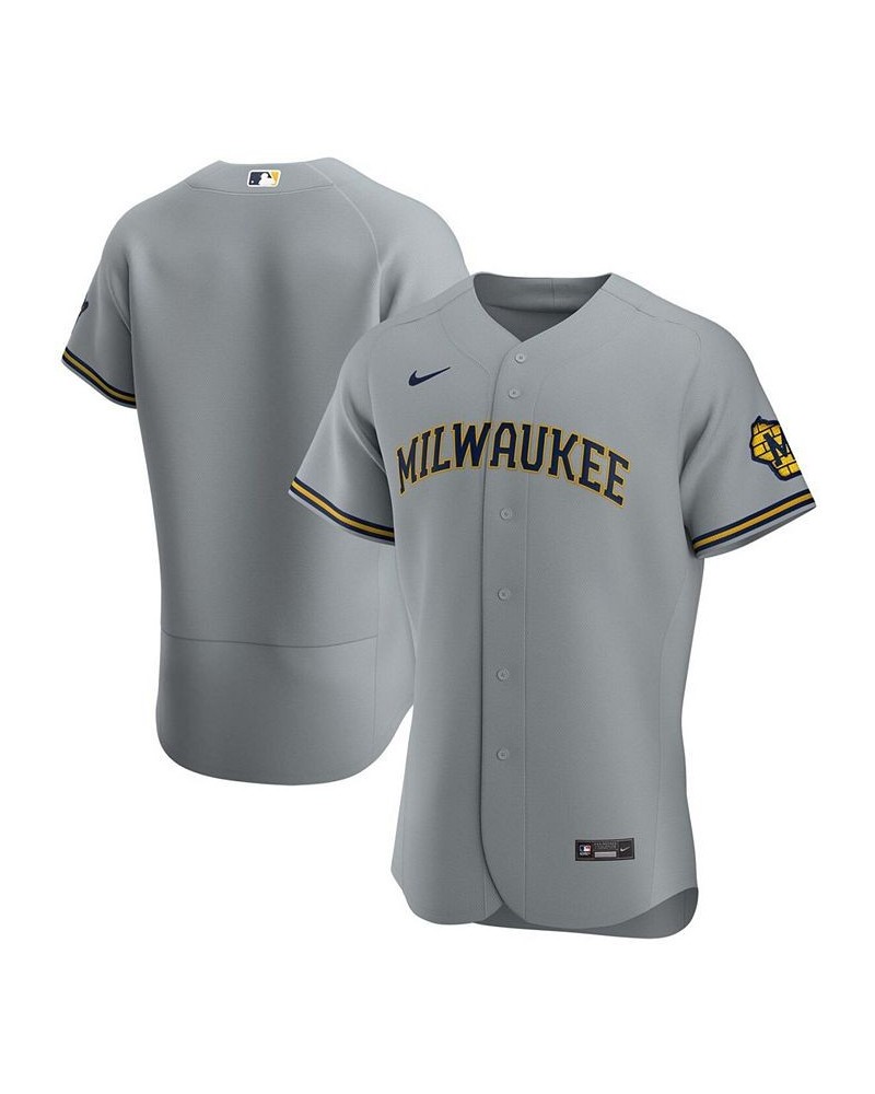 Men's Gray Milwaukee Brewers Road Authentic Team Logo Jersey $122.40 Jersey