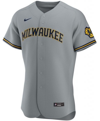 Men's Gray Milwaukee Brewers Road Authentic Team Logo Jersey $122.40 Jersey