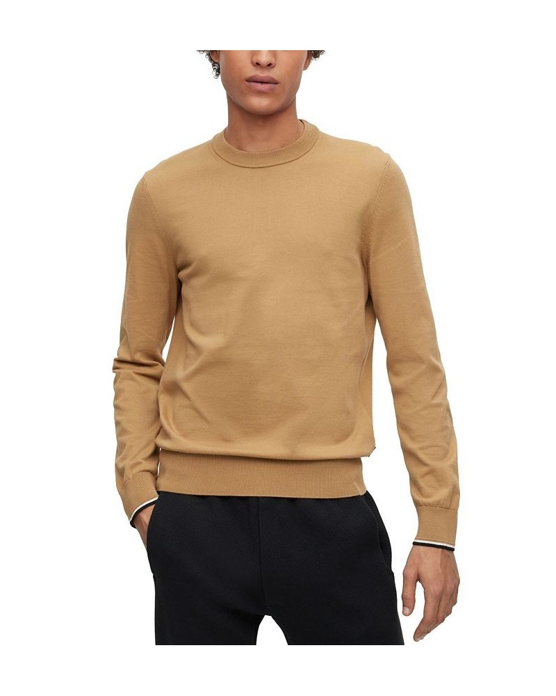 BOSS Men's Cotton Signature-Stripe Tipping Sweater Tan/Beige $60.16 Sweaters