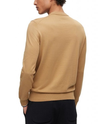 BOSS Men's Cotton Signature-Stripe Tipping Sweater Tan/Beige $60.16 Sweaters