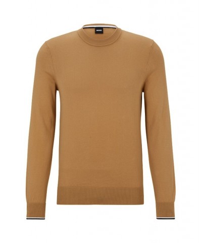 BOSS Men's Cotton Signature-Stripe Tipping Sweater Tan/Beige $60.16 Sweaters