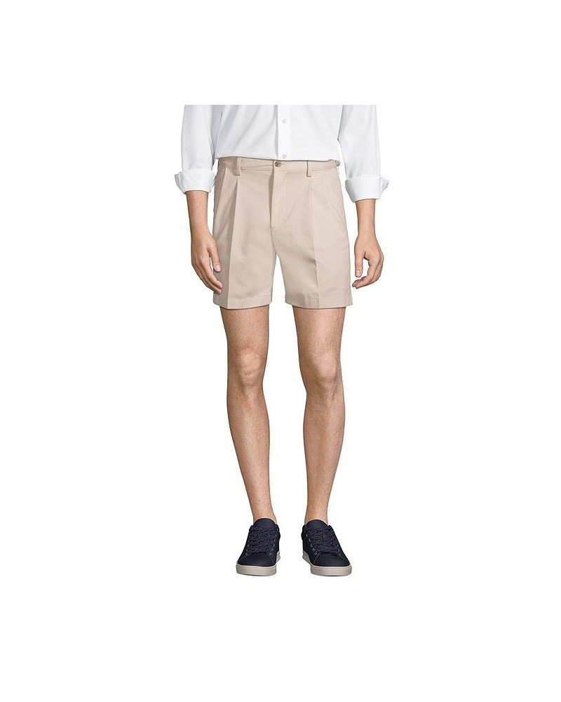 Men's Comfort Waist Pleated 6 Inch No Iron Chino Shorts Gray $32.18 Shorts