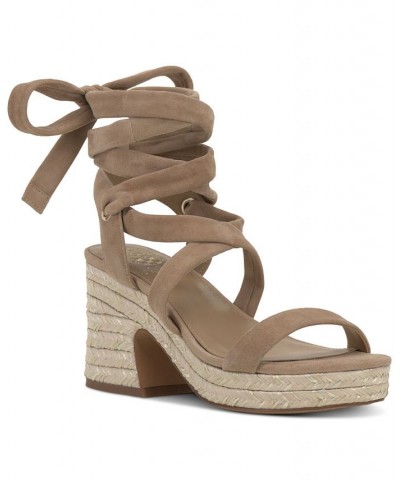 Roreka Ankle-Tie Espadrille Platform Sandals Tan/Beige $47.26 Shoes