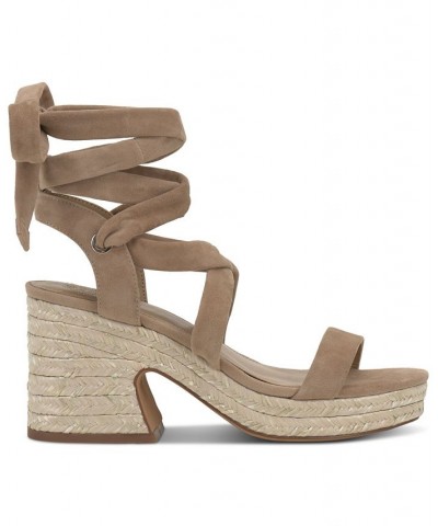 Roreka Ankle-Tie Espadrille Platform Sandals Tan/Beige $47.26 Shoes