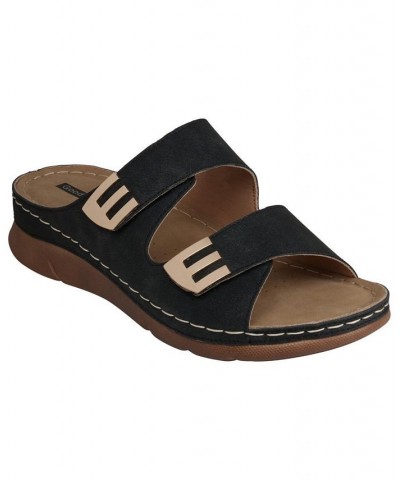 Women's Gretchen Comfort Flat Sandals Black $32.20 Shoes