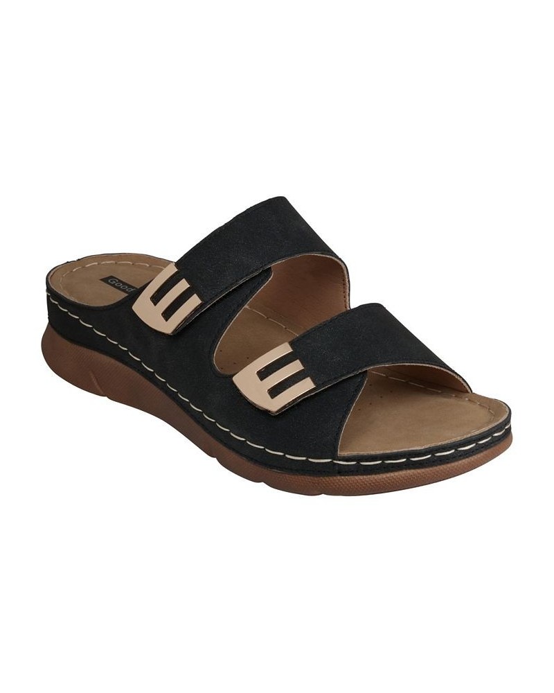 Women's Gretchen Comfort Flat Sandals Black $32.20 Shoes