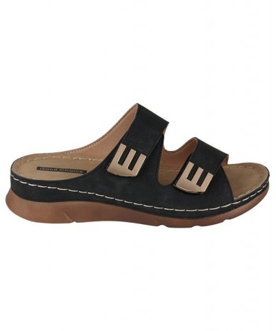 Women's Gretchen Comfort Flat Sandals Black $32.20 Shoes