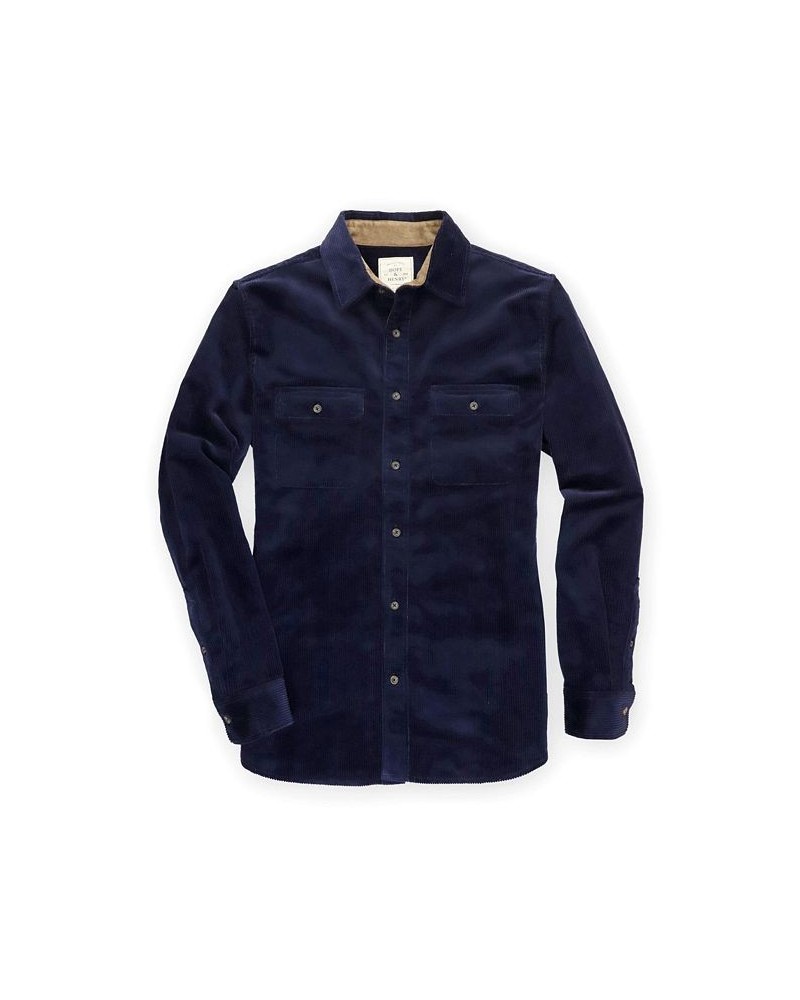 Men's Organic Cotton Long Sleeve Corduroy Button Down Shirt Jacket Blue $35.07 Shirts