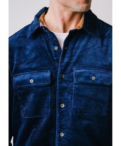 Men's Organic Cotton Long Sleeve Corduroy Button Down Shirt Jacket Blue $35.07 Shirts